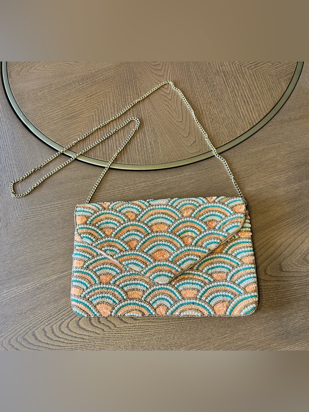 Art deco inspired seed beaded crossbody shoulder bag coral - Picture 1 of 9
